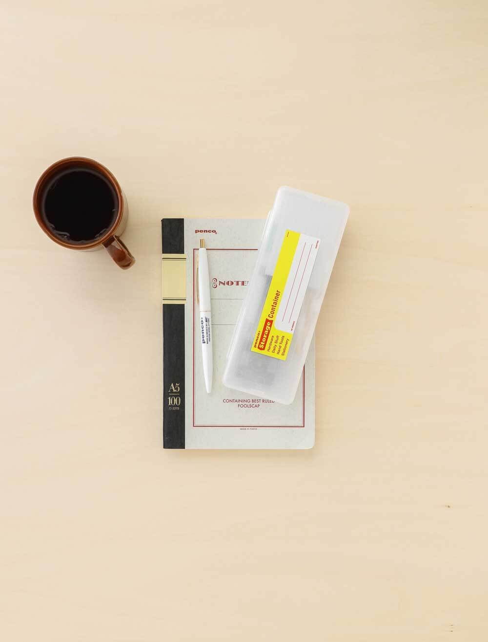 Penco Pennenetui storage container pencil case in black with zipper closure, showing multiple compartments and pen slots.