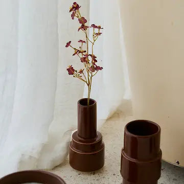 Stack Vase 02 by Stan Editions, modern ceramic vase with stacked geometric shapes in neutral tones, on a white background.