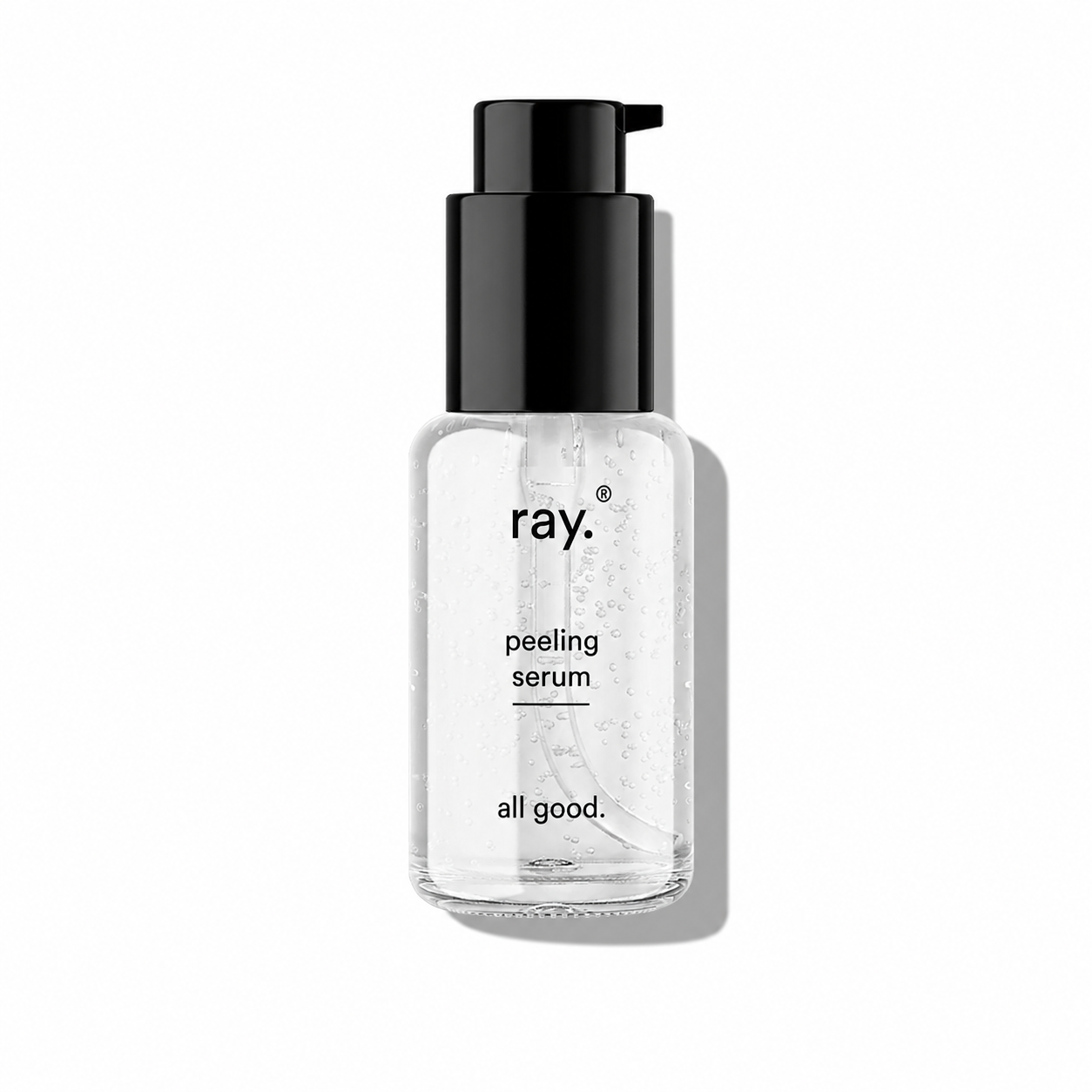 Ray Peeling Serum in a sleek bottle, featuring a dropper applicator and clear liquid formula for skin exfoliation.