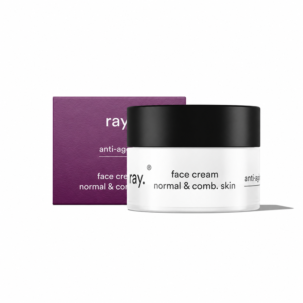 Ray anti-aging cream for normal and combination skin in a sleek jar, designed to reduce signs of aging and improve skin firmness.