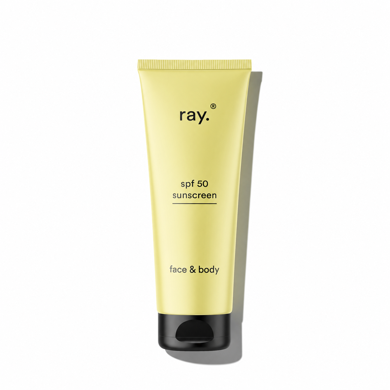 Ray Mineral Sunscreen SPF 50 tube with white cap, showing the product label and packaging for sun protection.