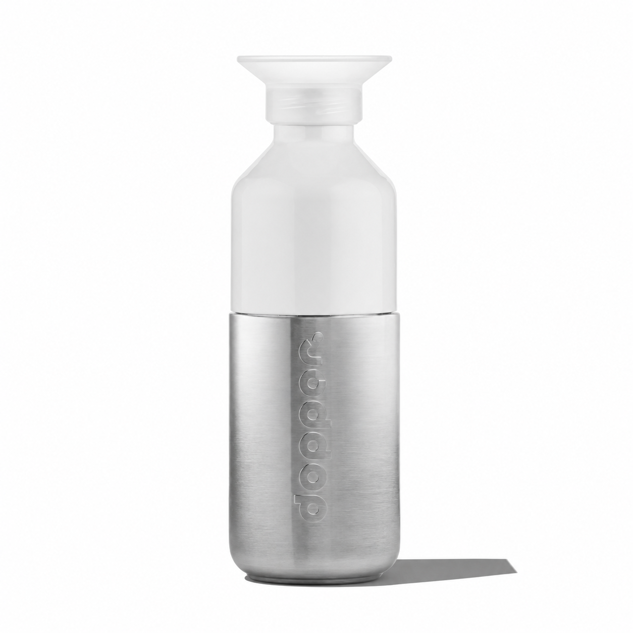 Dopper steel water bottle with sleek design and screw-on lid, ideal for hydration on the go.