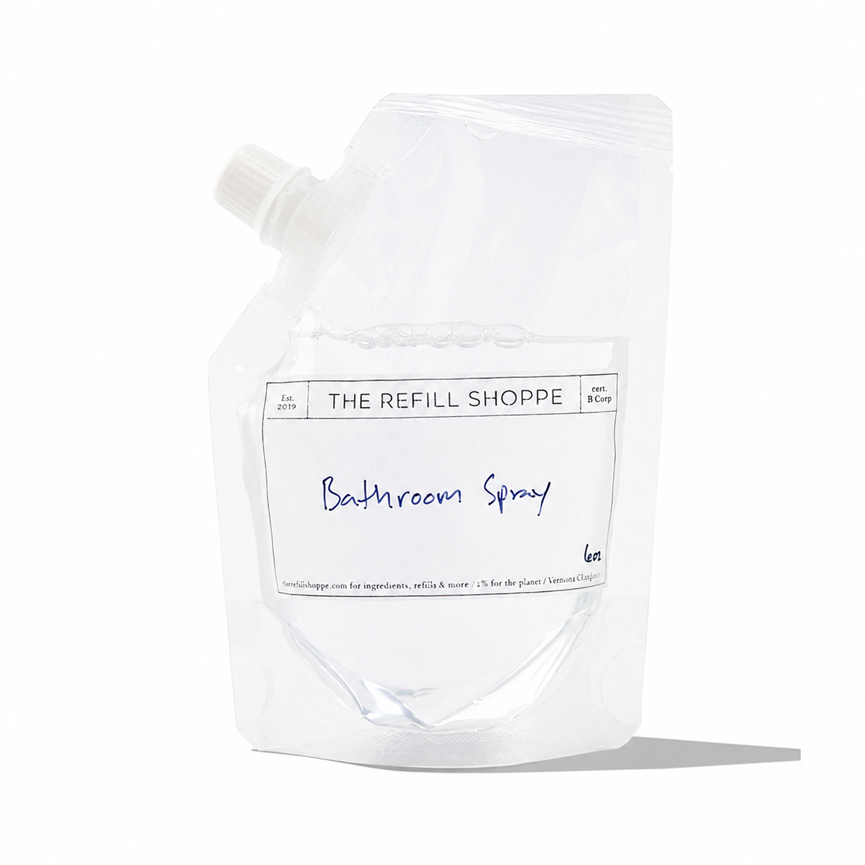 The Refill Shoppe bathroom spray bottle with a sleek design, used for home fragrance in bathrooms.