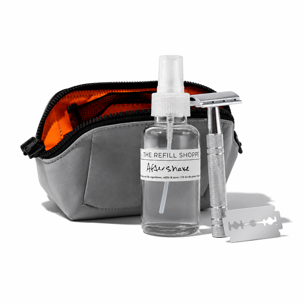 Supermerci BV The Weekend Kit with skincare products in travel-sized bottles and containers, arranged on a white background.