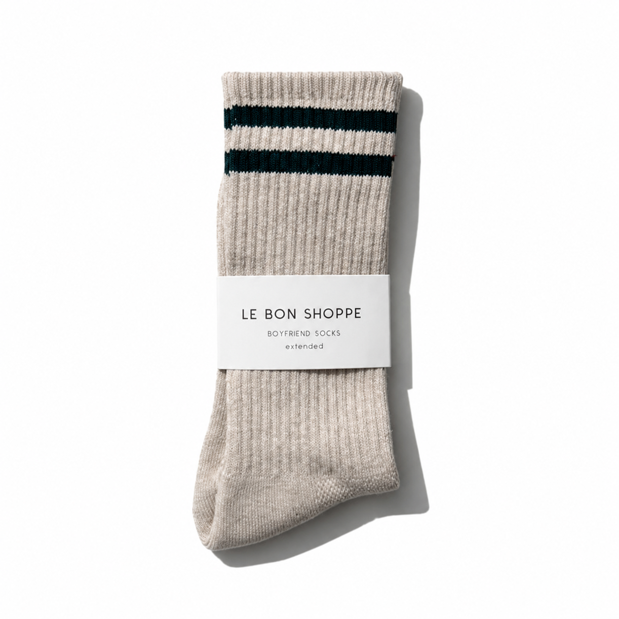 Le Bon Shoppe extended boyfriend socks in soft knit, featuring a relaxed fit and casual style, displayed on a white background.