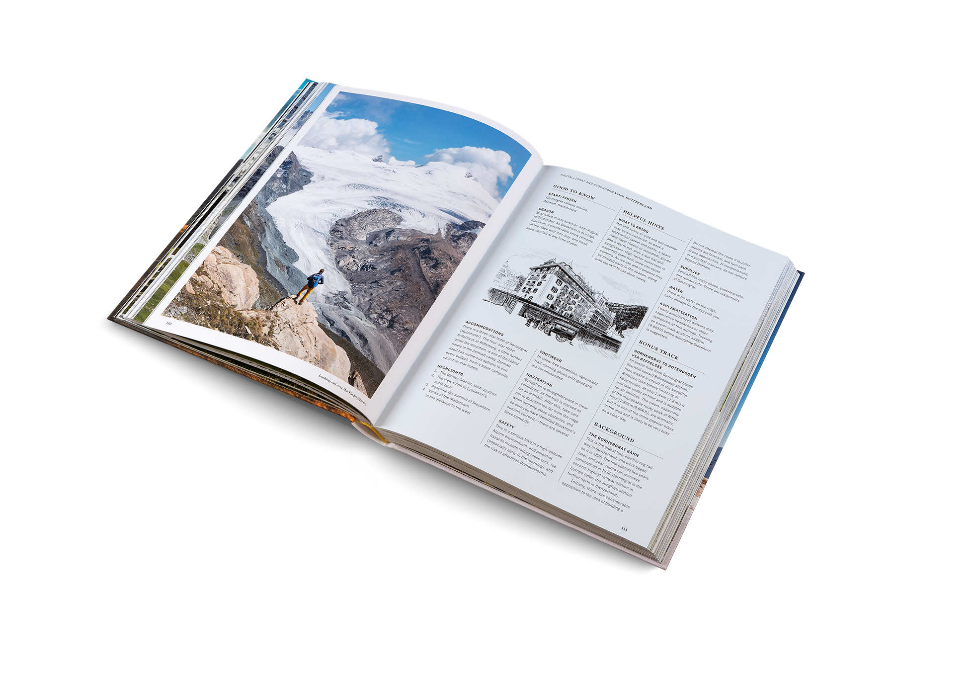 Open book titled Wanderlust Alps showing scenic mountain landscape photography by gestalten & teNeues