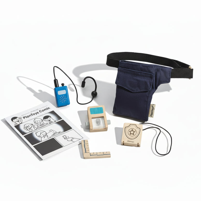 PlanToys Secret Agent Play Set with toy gadgets, spy accessories, and pretend mission gear for imaginative role play.