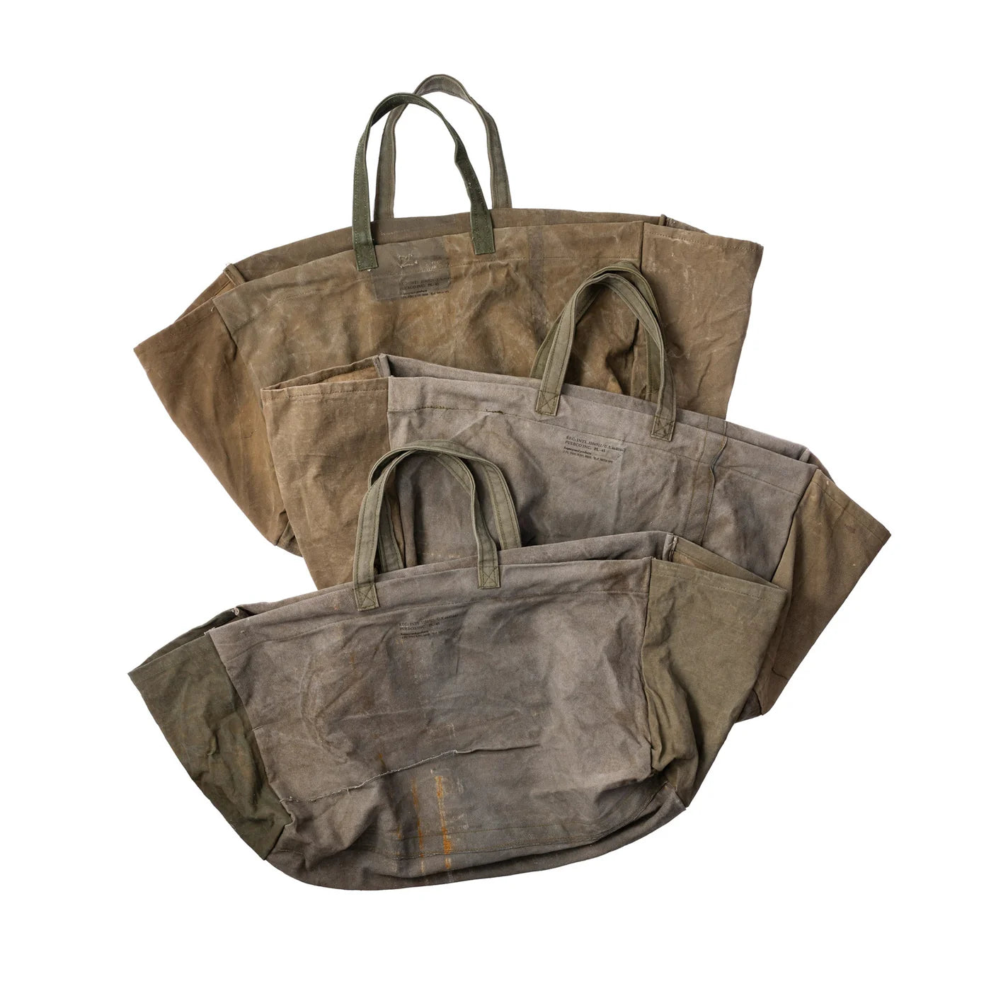 Large vintage tent fabric bag by Puebco, showcasing durable, textured fabric with sturdy handles and a spacious design.