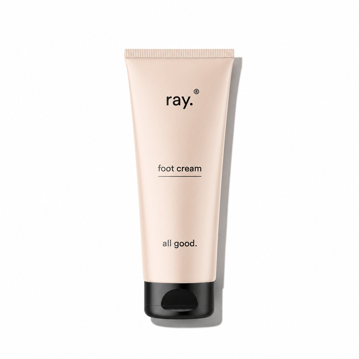 Ray foot cream tube with open lid, showcasing creamy texture and smooth application for nourishing and moisturizing feet.
