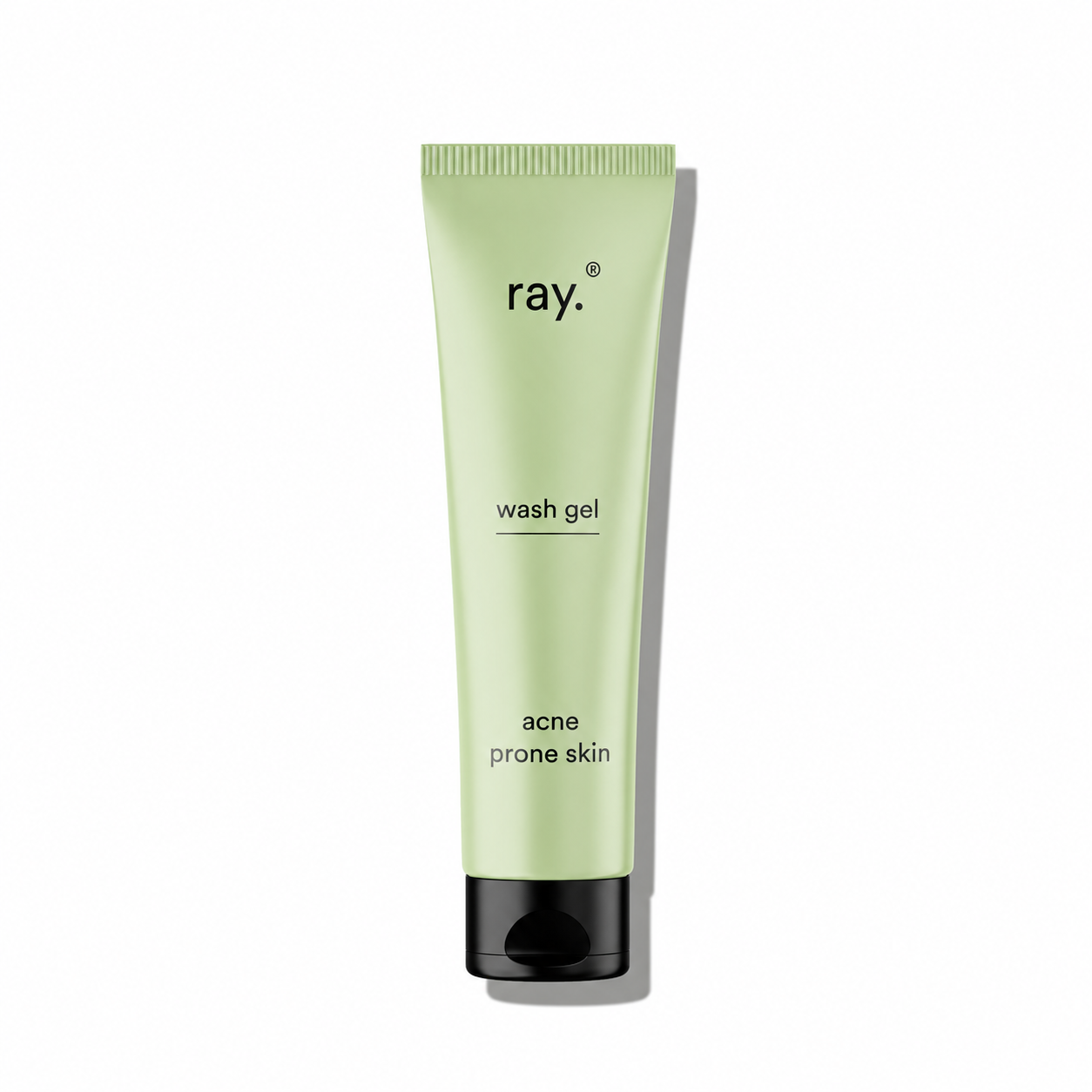 Ray Acne-Prone Skin Wash Gel in a clear pump bottle, showing the gel's texture and label for cleansing delicate, acne-prone skin.