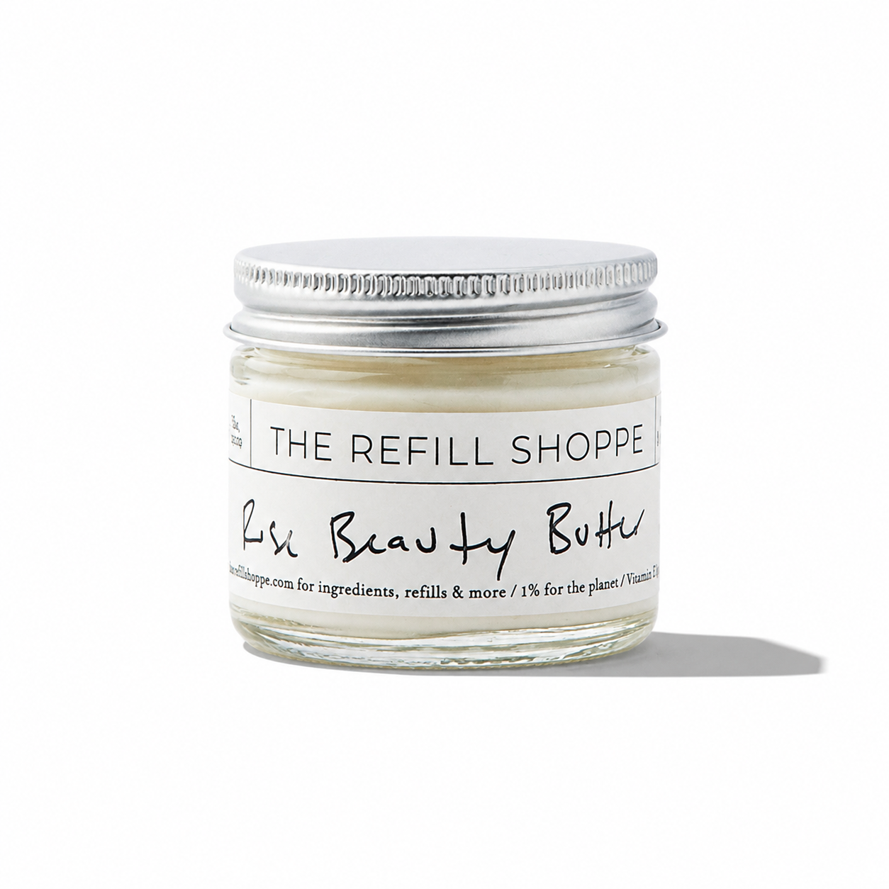 Creamy rose face butter from The Refill Shoppe, a nourishing skincare product with a smooth, rose-scented texture.