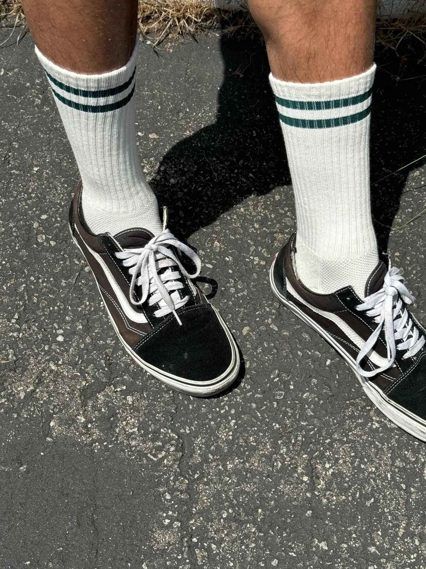Le Bon Shoppe Extended Boyfriend Socks, cozy knit socks in neutral tones, shown on a model's feet.