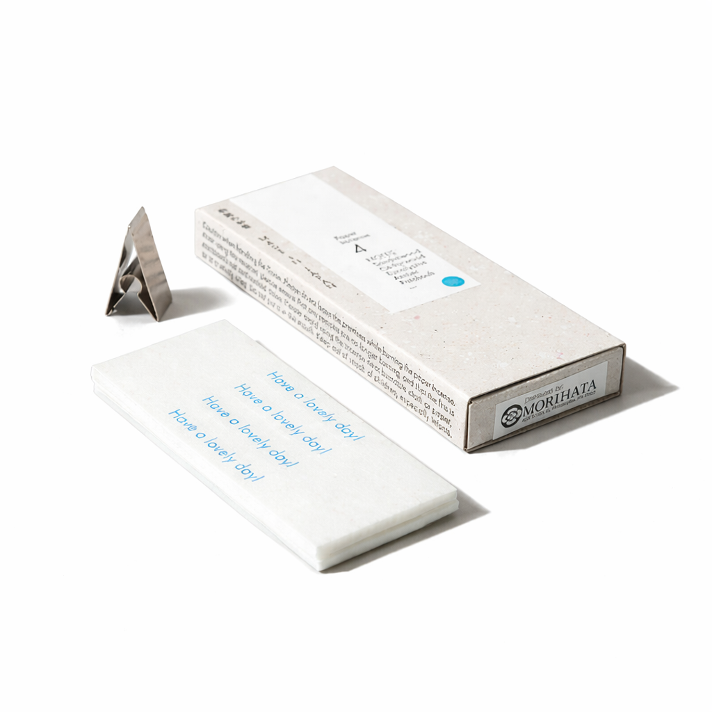 Washi Paper Incense Strips by Morihata International Ltd. Co. displayed on a white background, highlighting their delicate, textured paper design.