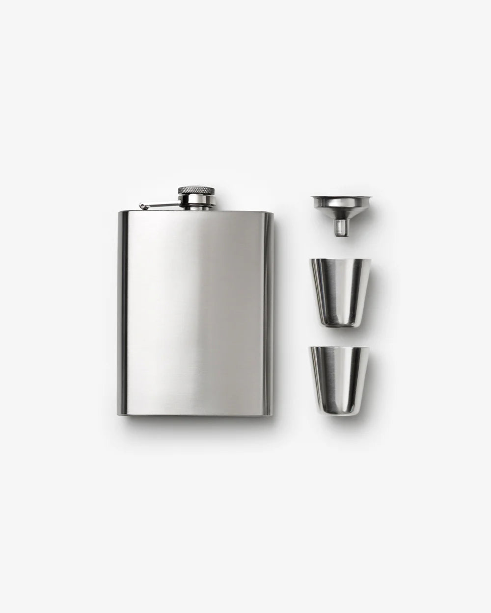 Blue Printworks hip flask gift set with metal cup and funnel, perfect for gifting and outdoor use.