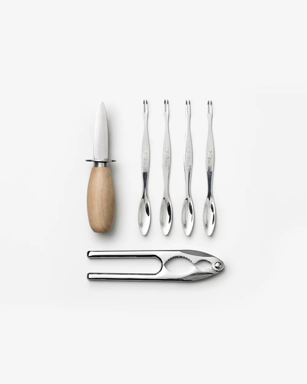 Printworks seafood tools gift set with seafood crackers, picks, and fork on a white background, ideal for seafood lovers.