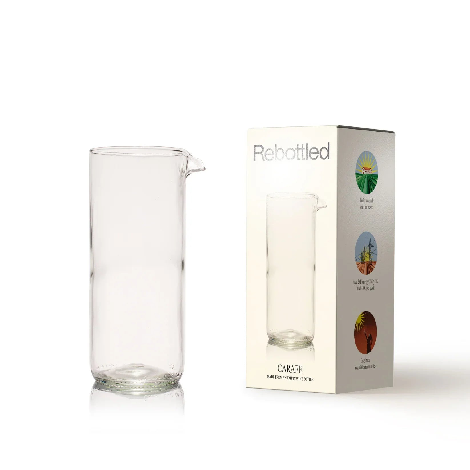 Rebottled Carafe N°1 Edition Blue in transparent glass, showcasing its sleek, modern design and clarity.