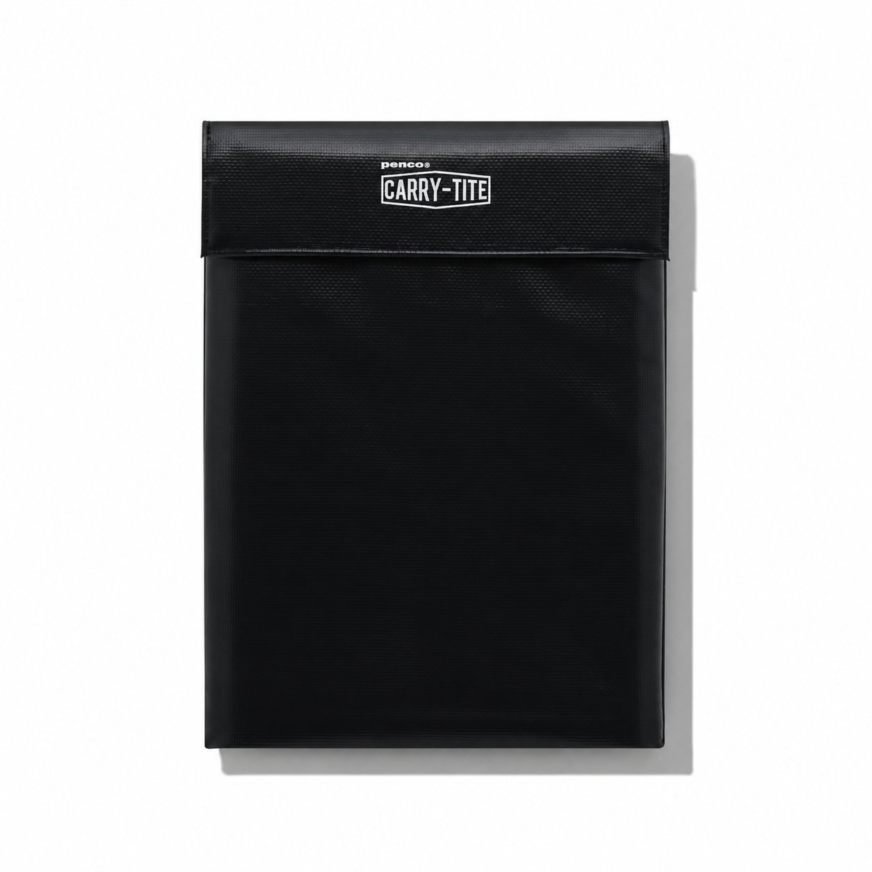 Black and white Penco Tarp Laptop Sleeve with padded interior, designed for 15-inch laptops, showcasing its protective and sleek exterior.