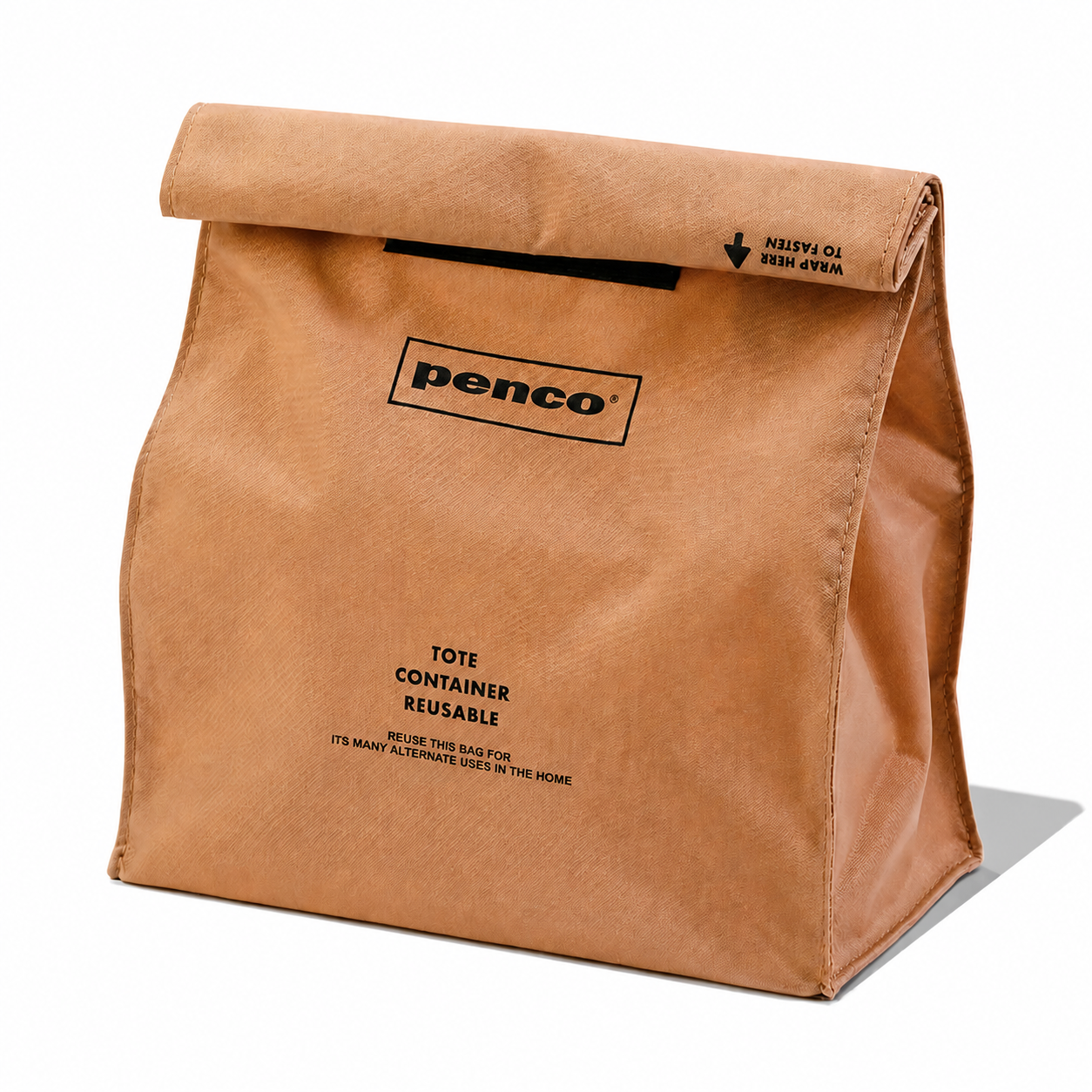 Penco white To-Go Sack etui with brown trim, compact and stylish for carrying small essentials, shown open with contents inside.