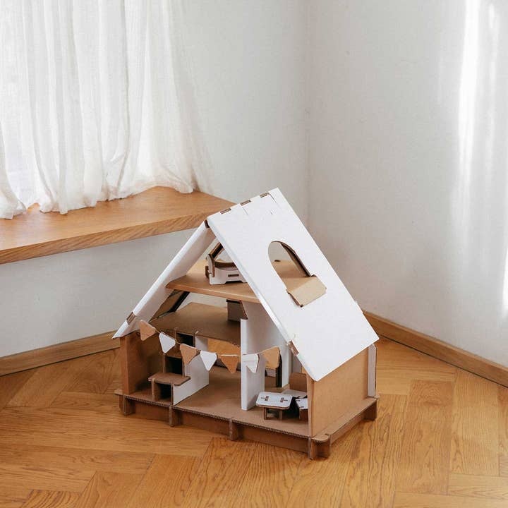 Papierlapapp dollhouse playset with miniature furniture and accessories, showcasing a detailed, colorful interior scene.