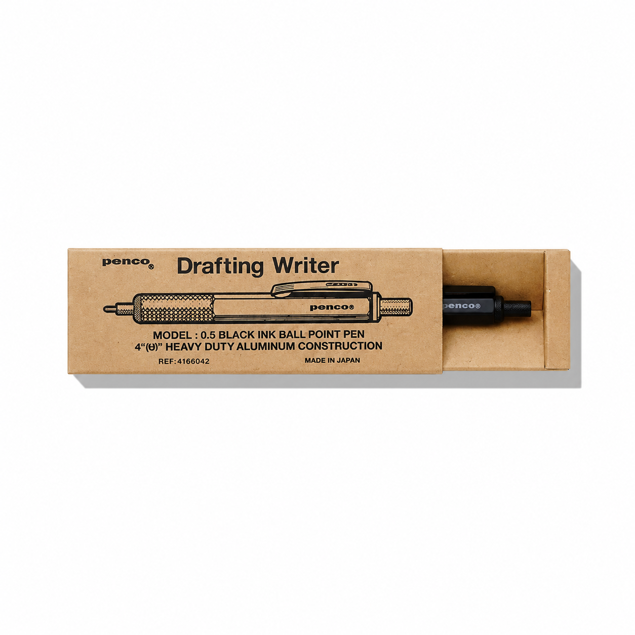 Penco drafting ballpoint pen with sleek black barrel and metal clip, ideal for precise writing and technical drawing.