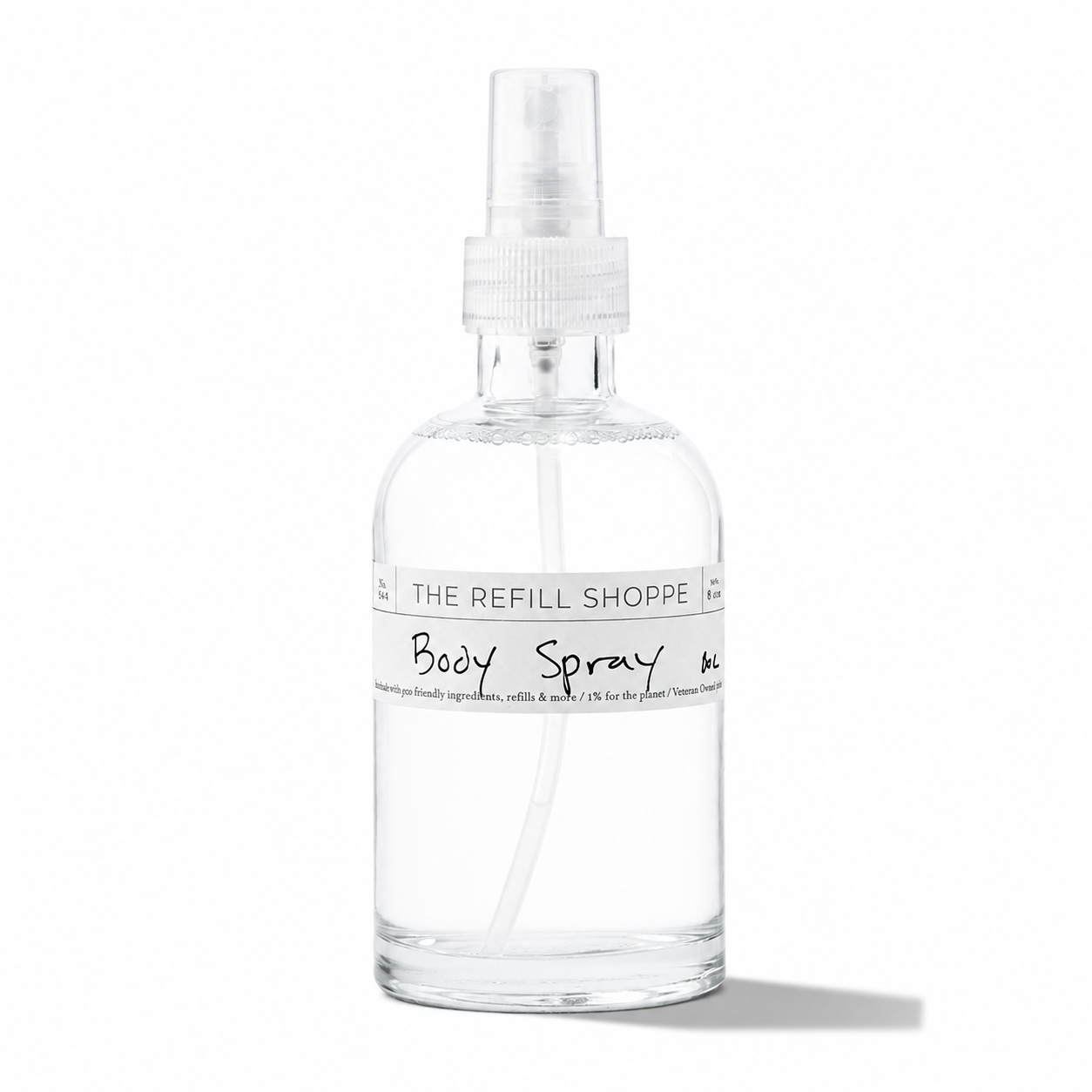 The Refill Shoppe bath and body body spray bottle with a sleek design and colorful label, ideal for refreshing scents.