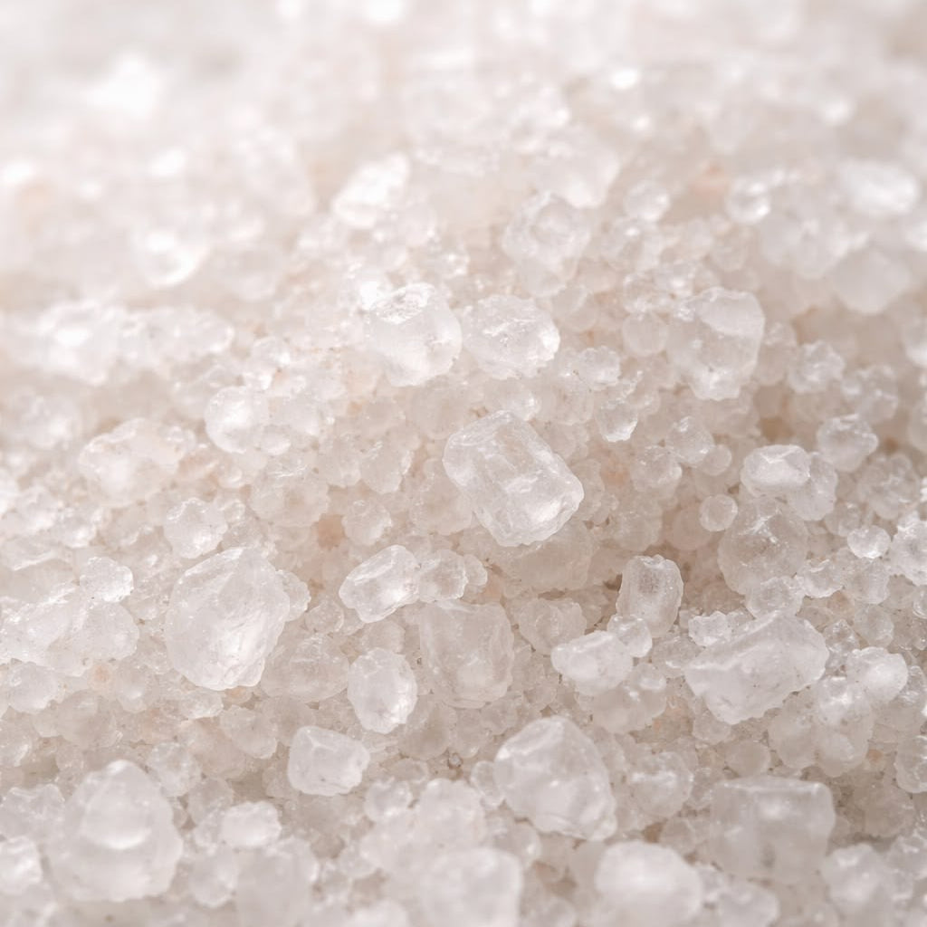 Epsom bath salts from The Refill Shoppe in a clear jar, perfect for relaxing bath and body skincare routines.