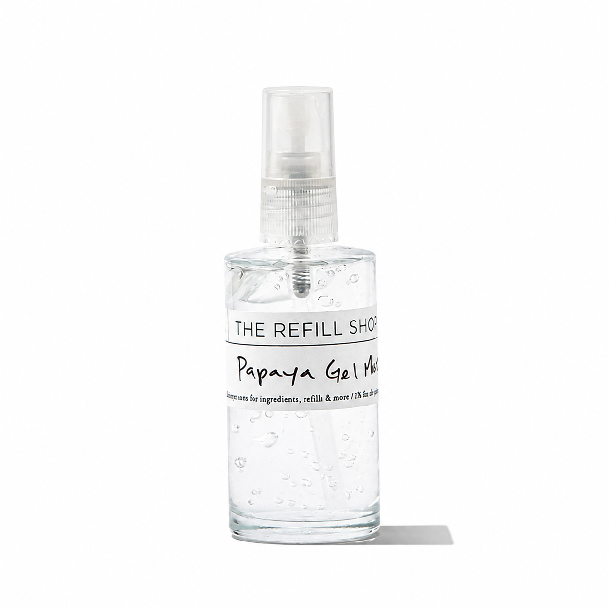 The Refill Shoppe Papaya Gel Mask for skincare, showing a clear gel mask with papaya extract in a jar.