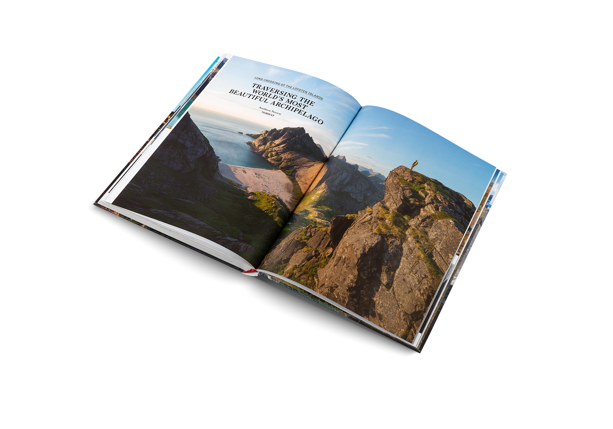 Open book titled Wanderlust Nordics by gestalten & teNeues, featuring scenic Nordic landscapes and travel photography pages.