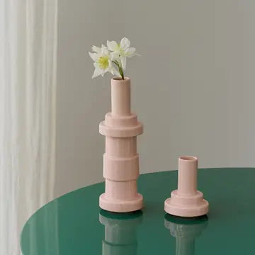 Stack Vase 03 by Stan Editions, modern ceramic vase with stacked design, in neutral colors, suitable for decorative floral arrangements.