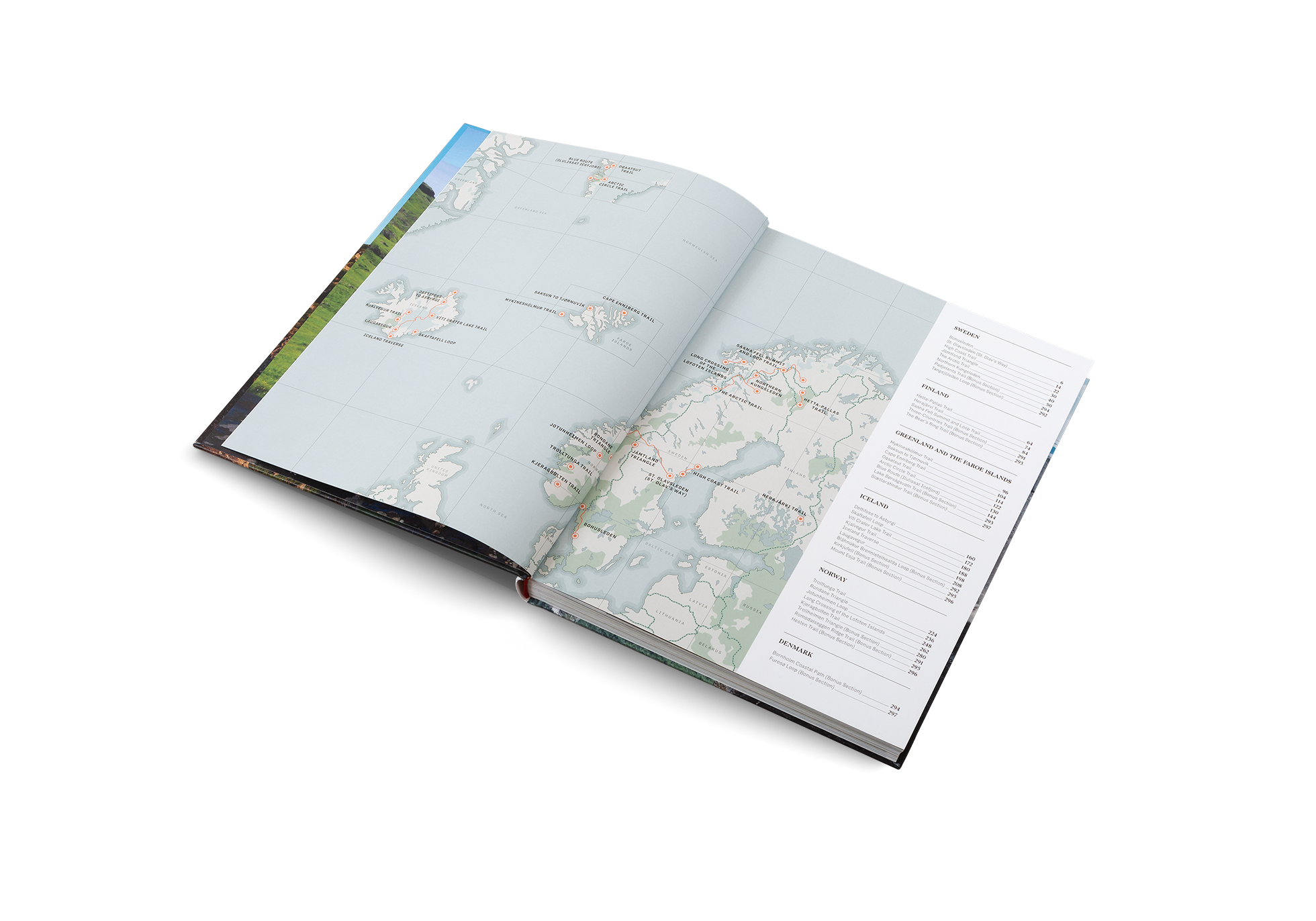 Open book titled Wanderlust Nordics by Gestalten & teNeues featuring scenic Nordic landscapes and travel photography.