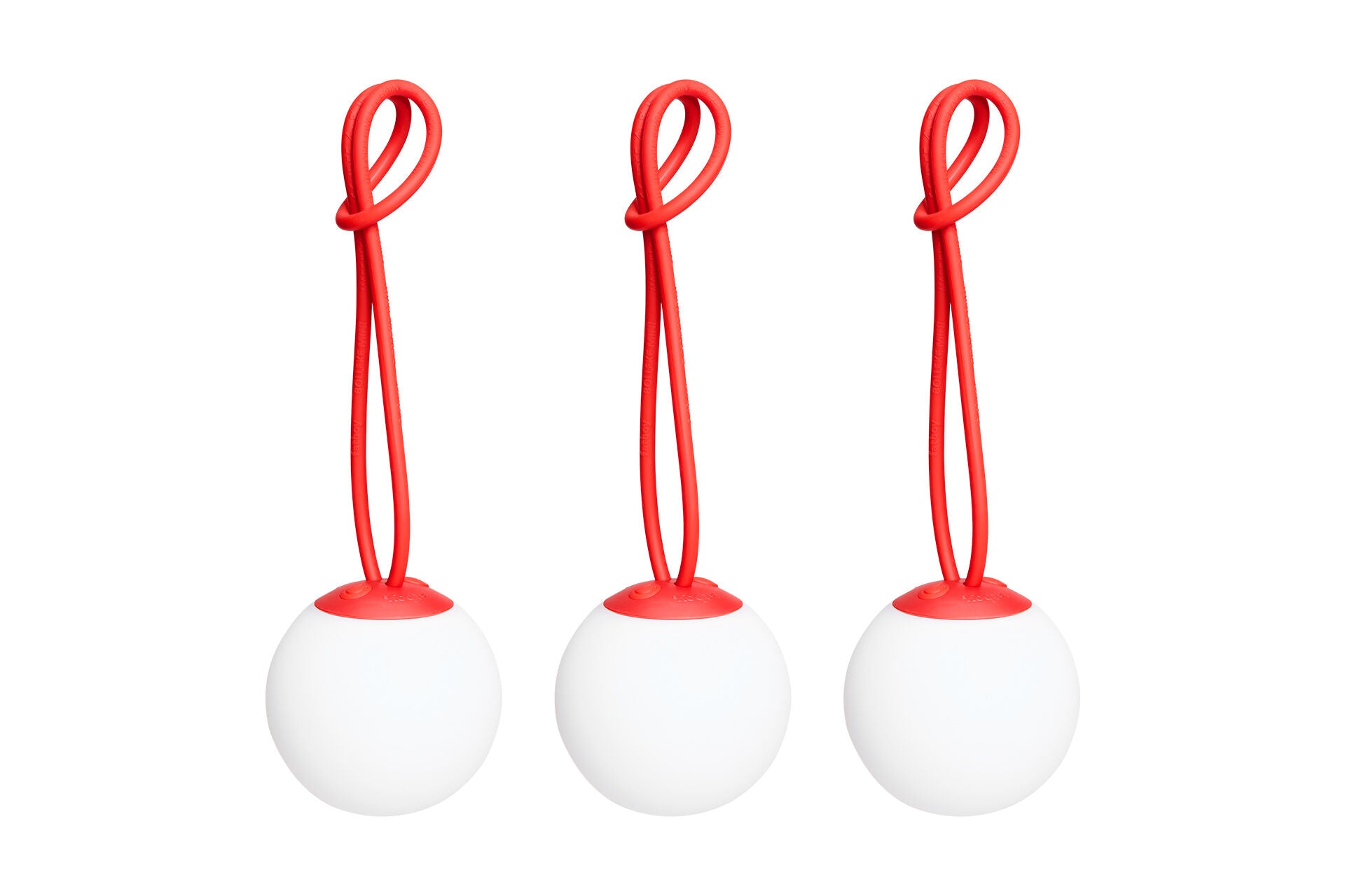 Red Fatboy Bolleke Mini Set of three LED lights, compact decorative lighting for indoor or outdoor use.