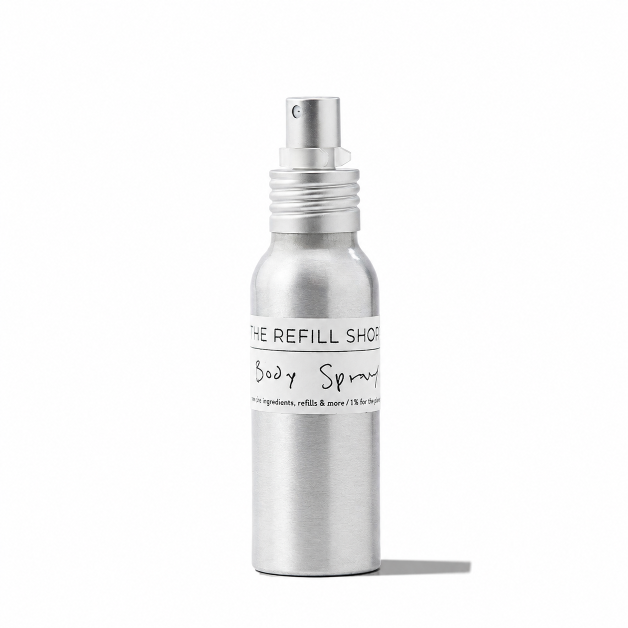 The Refill Shoppe bath and body body spray bottle with a sleek design, showcasing the product label and packaging.
